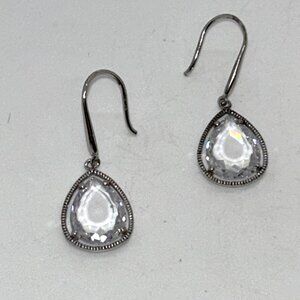 Sterling Silver 925 Teardrop Cut Clear Crystal Dangle Earrings, Elegant Design